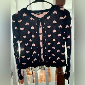 Forever 21 Black Cardigan with Pink Hearts
